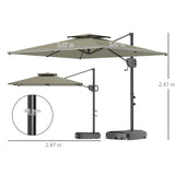Outsunny Cantilever Parasol with Weighted Base Double Top Garden Parasol Square Hanging Patio Umbrella with Crank Tilt Light Grey
