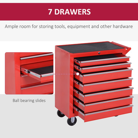 DURHAND 7-Drawer Tool Box on Wheels Tool Cabinet 150 Load with Lockable Swivel Castors, Red