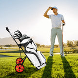 Foldable steel golf trolley with scorecard holder, 2-wheel golf trolley, golf bag push cart, red