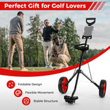 Foldable steel golf trolley with scorecard holder, 2-wheel golf trolley, golf bag push cart, red