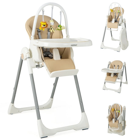 4-in-1 Foldable Baby High Chair with 7 Adjustable Heights and Free Toys Bar-Yellow