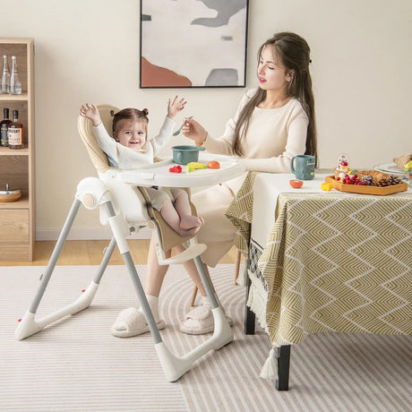 4-in-1 Foldable Baby High Chair with 7 Adjustable Heights and Free Toys Bar-Yellow