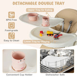 4-in-1 Foldable Baby High Chair with 7 Adjustable Heights and Free Toys Bar-Yellow