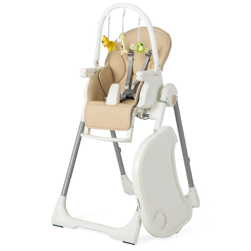 4-in-1 Foldable Baby High Chair with 7 Adjustable Heights and Free Toys Bar-Yellow