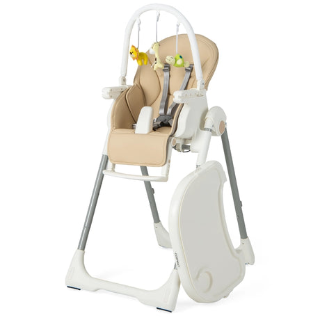 4-in-1 Foldable Baby High Chair with 7 Adjustable Heights and Free Toys Bar-Yellow