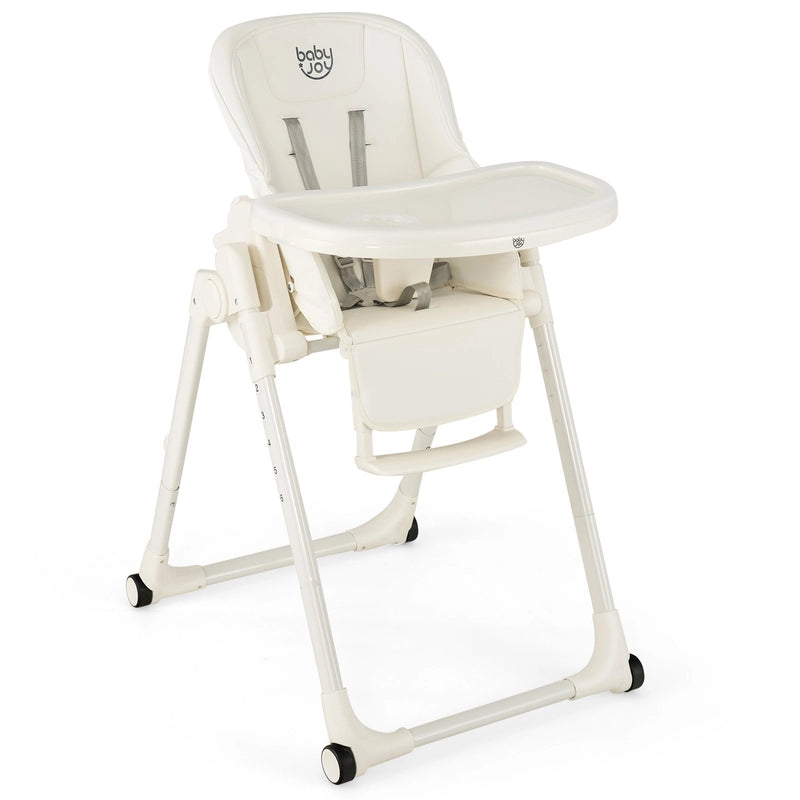 4-in-1 Foldable Baby High Chair with 6 Adjustable Heights and 5-Position Backrest-Beige