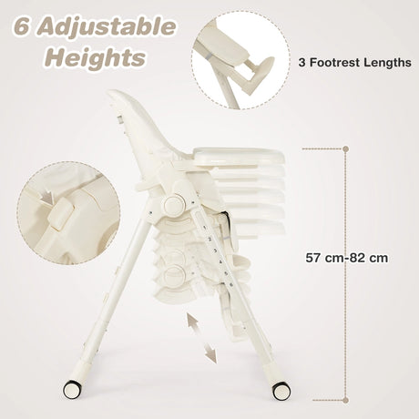4-in-1 Foldable Baby High Chair with 6 Adjustable Heights and 5-Position Backrest-Beige
