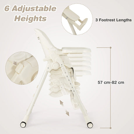 4-in-1 Foldable Baby High Chair with 6 Adjustable Heights and 5-Position Backrest-Beige