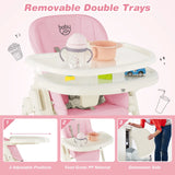 4-in-1 Foldable Baby High Chair with 6 Adjustable Heights and 5-Position Backrest-Pink