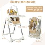 4-in-1 Foldable Baby High Chair with 7 Adjustable Heights and Free Toys Bar-Yellow