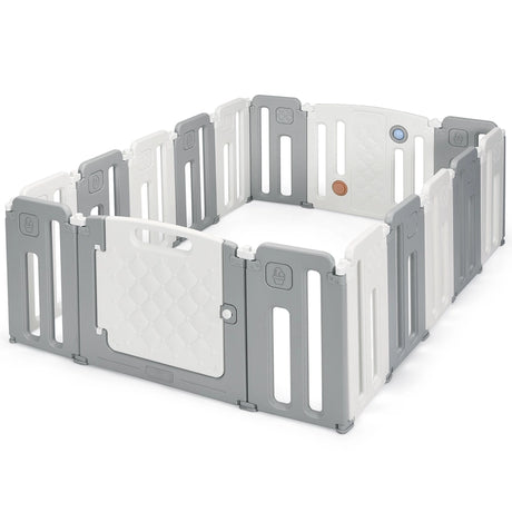 16-Panel Foldable Baby Playpen with Safety Lock for Toddlers