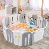 16-Panel Foldable Baby Playpen with Safety Lock for Toddlers