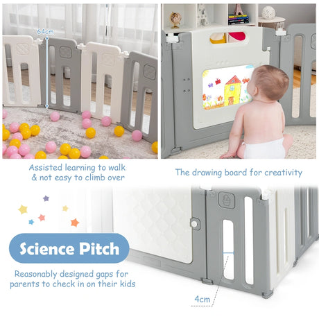 16-Panel Foldable Baby Playpen with Safety Lock for Toddlers