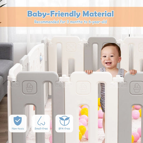 16-Panel Foldable Baby Playpen with Safety Lock for Toddlers