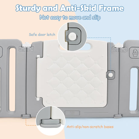 16-Panel Foldable Baby Playpen with Safety Lock for Toddlers