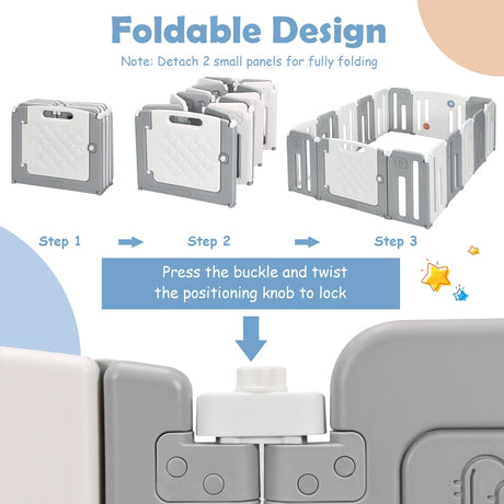 16-Panel Foldable Baby Playpen with Safety Lock for Toddlers
