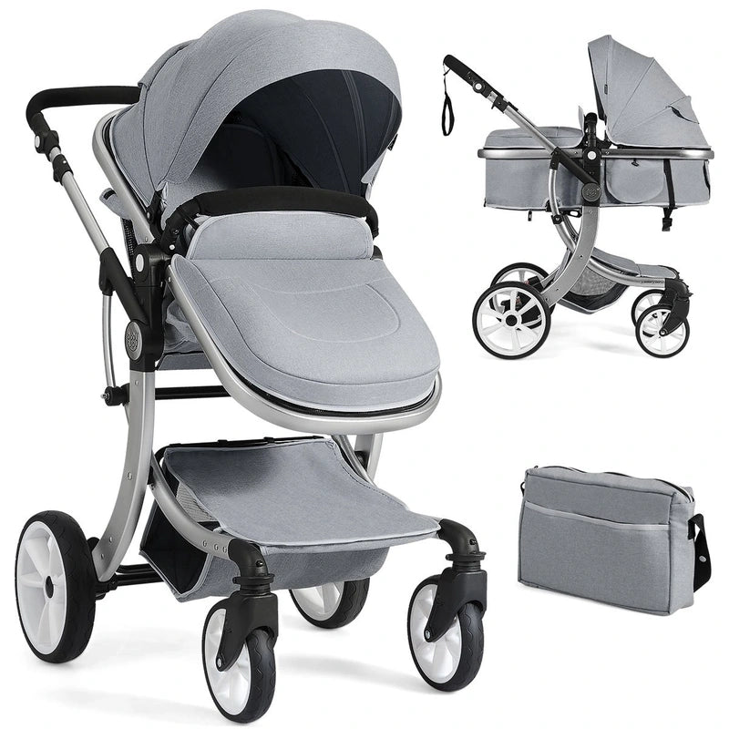 2 in 1 Foldable Baby Stroller with Rain Cover and Mosquito Net-Grey