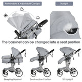 2 in 1 Foldable Baby Stroller with Rain Cover and Mosquito Net-Grey