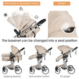 2 in 1 Foldable Baby Stroller with Rain Cover and Mosquito Net-Beige