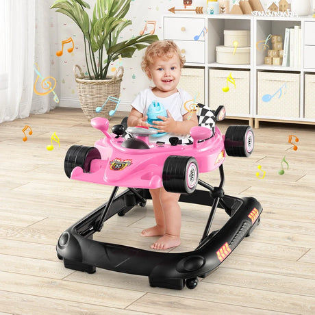 Convertible Baby Walker with 3 Adjustable Height Settings-Pink