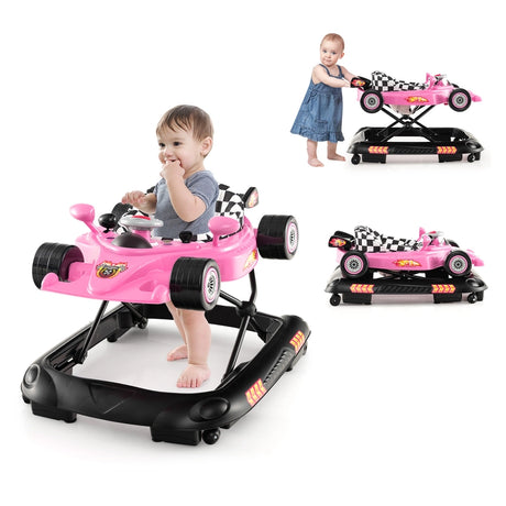 Convertible Baby Walker with 3 Adjustable Height Settings-Pink