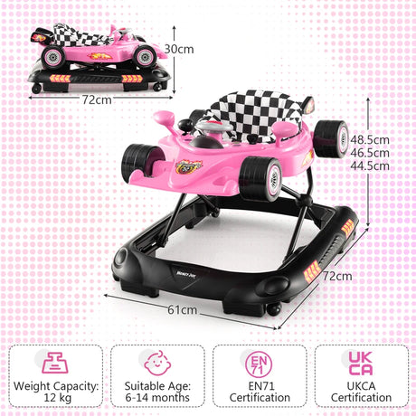 Convertible Baby Walker with 3 Adjustable Height Settings-Pink