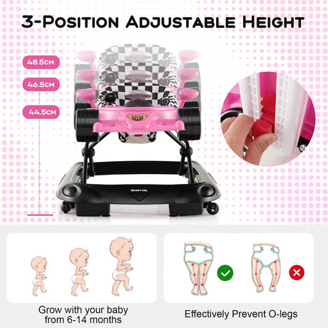 Convertible Baby Walker with 3 Adjustable Height Settings-Pink