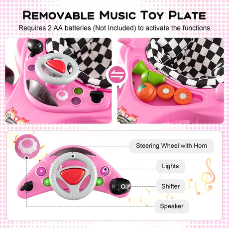 Convertible Baby Walker with 3 Adjustable Height Settings-Pink