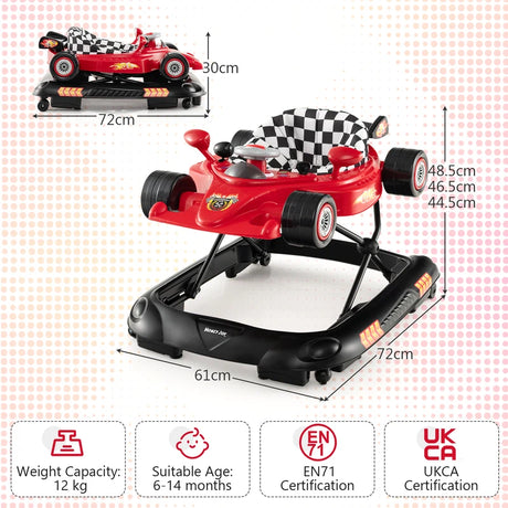 Convertible Baby Walker with 3 Adjustable Height Settings-Red