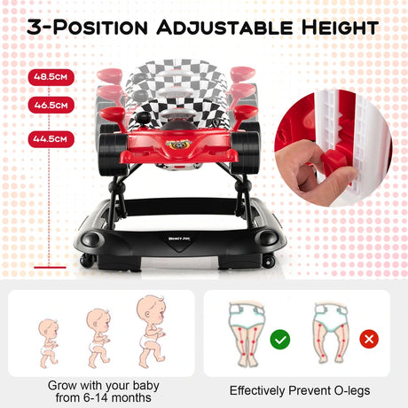 Convertible Baby Walker with 3 Adjustable Height Settings-Red