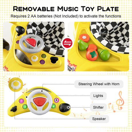 4-in-1 Foldable Baby Walker with Adjustable Height and Detachable Tray-Yellow