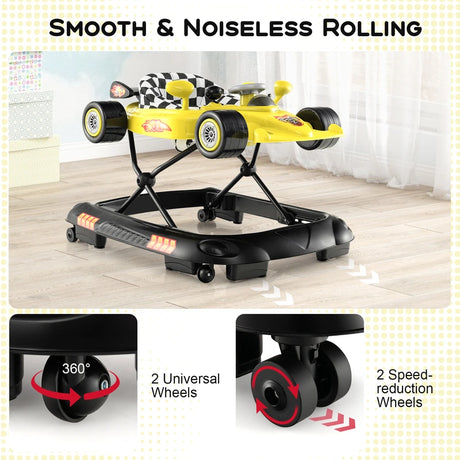 4-in-1 Foldable Baby Walker with Adjustable Height and Detachable Tray-Yellow