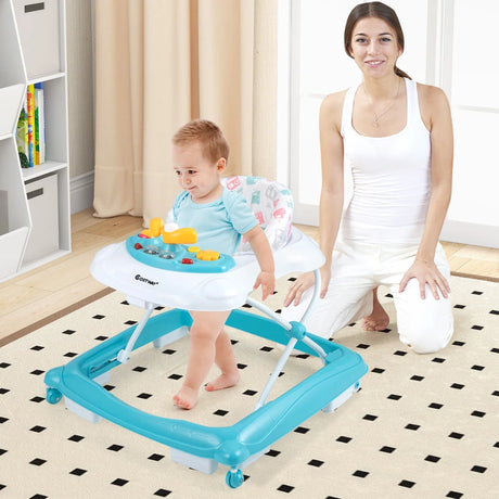 Foldable Baby Walker with 3 Adjustable Heights and Padded Seat-Green
