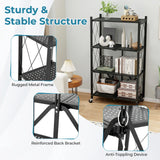 4-Tier Metal Foldable Collapsible Storage Rack with Lockable Wheels-Black