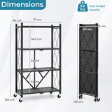 4-Tier Metal Foldable Collapsible Storage Rack with Lockable Wheels-Black
