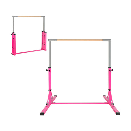 Foldable Gymnastics Bar for Kids Wobble Free Home Gym Equipment 136 x 172 x (90-150) cm Pink
