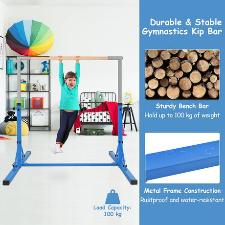 Foldable Gymnastics Bar for Kids Wobble Free Home Gym Equipment 136 x 172 x (90-150) cm Blue