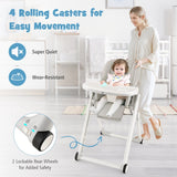 Foldable High Chair with Recline Backrest and Adjustable Height-Light Grey