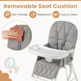 Foldable Baby High Chair with Removable Adjustable Tray-Grey