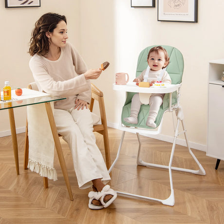 Foldable Baby High Chair with Removable Adjustable Tray-Green