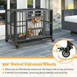 Foldable Heavy-Duty Metal Dog Cage Chew-proof Dog Crate with Lockable Universal Wheels