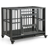Foldable Heavy-Duty Metal Dog Cage Chew-proof Dog Crate with Lockable Universal Wheels