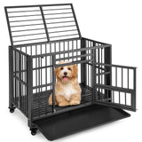 Foldable Heavy-Duty Metal Dog Cage Chew-proof Dog Crate with Lockable Universal Wheels