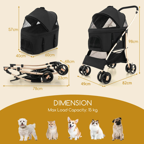 3-In-1 Pet Stroller with Removable Car Seat Carrier-Black