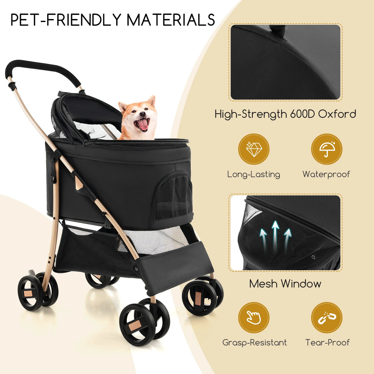 3-In-1 Pet Stroller with Removable Car Seat Carrier-Black