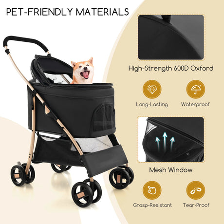 3-In-1 Pet Stroller with Removable Car Seat Carrier-Black