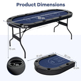 1.8m Foldable Poker Table for Blackjack Texas Holdem Casino Leisure Game-Black