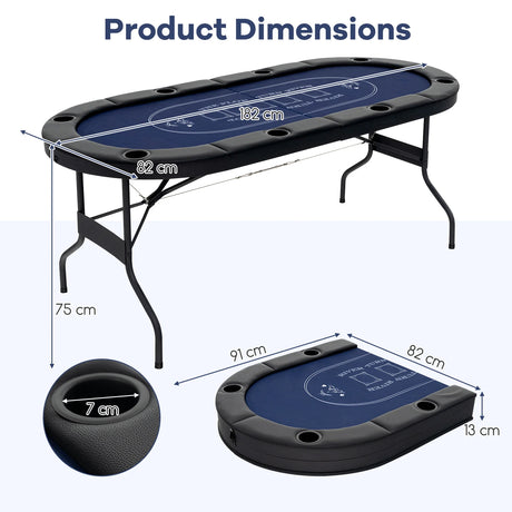 1.8m Foldable Poker Table for Blackjack Texas Holdem Casino Leisure Game-Black