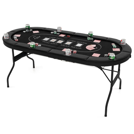 1.8m Foldable Poker Table for Blackjack Texas Holdem Casino Leisure Game-Blue