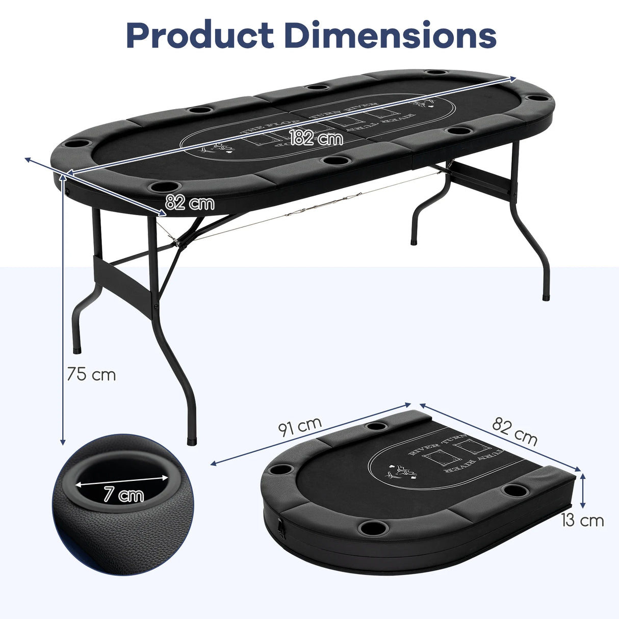 1.8m Foldable Poker Table for Blackjack Texas Holdem Casino Leisure Game-Blue